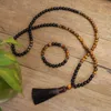 Pendant Necklaces NS0232 Natural Stone 108 Mala Beads 8MM Tiger Eye Hand Make Necklace Black Tassel Clothing Chain Yoga Bracelet