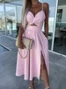 Summer New Fashion Celebrity Deep v Hollow Out Duże Hem Split Suteded Dress 23017