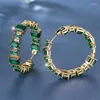 Hoop Earrings Charm Female Fashion Yellow Gold Color Wedding Cute Green Crystal For Women