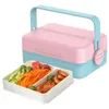 Dinnerware Sets Thermal Lunch Box Kids Double Insulation Portable For With Retractable Handle Microwave Safe Meal Prep Container