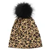 Boinas femininas gorro casual taps outono inverno beanies femininos de moda feminina chapéus estampas de leopardo com pompom de pêlo de raccoo de verdade