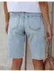 Jeans femme Liooil Sexy déchiré maigre genou longueur pantalon femmes taille haute bas avec poches coton Stretch trou Denim court