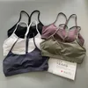 LUU Tanks Camis designer de treino de luxo Yoga Wear Roupa íntima feminina Alça de ombro fina Y Almofada de peito absorvente de choque Sem sutiã esportivo com aro