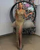 Gouden schede 2023 Afstudeerjurk Hoog gespleten lovertjes Lat Lace Sexy Homecoming Party Formele staart prom jurken jurken zj422 es