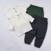 Set di abbigliamento 2PCS Mussola organica per bambini Abiti in cotone solido manica lunga Tshirtpants Tute Ragazzi Ragazze Abiti per bambini larghi Estate 230608