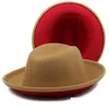 Wide Brim Hats Bucket Autumn Winter Women Men White And Redwork Wool Felt Fedora Roll Party Wedding Formal Hat Vintage Cap Drop De Dhgeo