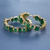 Hoop Earrings Charm Female Fashion Yellow Gold Color Wedding Cute Green Crystal For Women