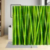 Rideaux De Douche Vert Bambou Rideau De Douche Plantes Arbre Feuille D'érable En Bois Impression 3D Décoration Murale Salle De Bains Polyester Rideaux Ensemble Avec Crochets 230607