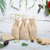 Drawstring Bag Natural Burlap Bags Reusable Packaging Pocket Wedding Baby Showers Birthday Festival Gift Jewerly Pouch 200pcs