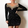 Черный цвет сексуальные платья для вечеринок Женщины срезайте шею, платье с полным рукавом горячее лето -модное выпускное вечеран