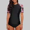 Wetsuits Drysuits Charmleaks Women Short Sleeve Rashguard Shirt Swimsuit Floral Print Swimwear Surfing Top Running Biking Shirt Rash Guard UPF50 230607