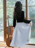 Work Dresses Autumn Retro Hepburn Style Black Two Piece Set Elegant Velvet Doll Neck Long Sleeve Top Grey Blue Skirt Ladies Fall Women