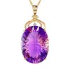 Collane con ciondolo Collana di pietra viola grande ovale di lusso Colore oro Temperamento Gemme di cristallo Regalo di gioielli per anniversario di festa da donna