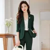 Kvinnors tvåbitar byxor Spring Summer Elegant Women Business Suits med och jackor Coat Ladies Office Wear Pants Pantsuits Blazers byxor