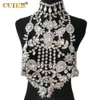 Autres accessoires de mode CUIER Luxury All Glass Gem Crystal Sexy Women Tops Dress Drag Queen Body Chain Nightclub Queen Jewelry Énorme collier pour fille 230607