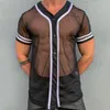 Erkekler Sıradan Gömlekler Erkek İnce Kısa Kol V Boyun Üstleri İlkbahar Yaz Eğlence Spor Tee Moda Mesh Uzun Çizgili T Shirt