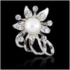 Pins Brooches Brooch For Women Broches Fashion Vintage Rhinestone Clear Crystal Flower Sier Christmas Drop Delivery Jewelry Dhstr