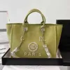 Mode femmes sac de plage sac à bandoulière toile designer sac shopping sac avec chaîne luxe sac à main lin perle impression sac à bandoulière sac de voyage sac fourre-tout