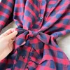 Robes décontractées 2023 femmes Vintage Plaid imprimer droite mince genou longueur chemise robe femme Chic plis froncé plis Vetidos ceinture