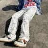 Mens Jeans White Hip Hop Striped Tassel Frayed Straight Baggy Pants Harajuku Male Female Solid Streetwear Casual Denim Trousers 230607