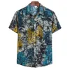 Hawaiian shirt button up Men's Cotton Linen Traditional Pattern Print Short Sleeve Button Down Hawaiian Shirts