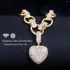 Chaînes ANGELCZ Luxe Or Chaîne Lien Collier Incrusté Minuscule Cubique Zircone Romantique Coeur Long Pendentif Dame De Mariage Bijoux AN027