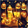Andra festliga festförsörjningar 30 LED Solar Light Strip Halloween Pumpkin String Novelty Night Lamp utomhusdekoration Trädgård Orname Dhkoj