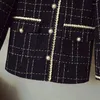 Kurtki damskie Długie rękaw w pojedynczym piersi w kształcie nożnej damki Tweed Tweed Coats Spring Designer Mash