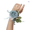 Flores decorativas novia dama de honor adornos champán azul claro muñeca pulsera artificial flor de mama accesorios de decoración de boda