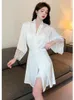 Vêtements de nuit pour femmes ensemble de nuisette femme peignoir robe costume dentelle chemise de nuit vêtements de détente printemps été soyeux Satin Kimono Homewear