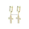 Hoop Huggie Hip Hop Cross Earrings Bling White Zircon Drop 18k Real Gold /Platinum Plated Delivery Jewely DHF9K