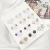 Stud Earrings 12 Pairs Of Suit Set With Crystal Simple Everyday Versatile Fashion Multi - Earpiercings