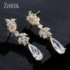 Dangle Chandelier ZAKOL White Zircon Leaf Dangle Earrings for Women Shinny Water Drop Crystal Flower Pendant Earring Bridal Wedding Jewelry Z0608