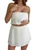 Kvinnors tankar Kvinnors 2-stycke Summer Set White Sleeveless Bandeau Charmig enkel grundläggande hög midja fashionabla minikjol