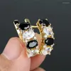 Oorringen Huitan Goud Kleur Wit/Zwart Zirconia Voor Vrouwen Ly Ontworpen Luxe Vrouwelijke Accessoires Trendy Sieraden