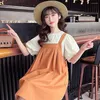Flickaklänningar Korea tonåringar flickor sommar barn casual skolklänning t-shirt hängande barn klädfest prinsessa
