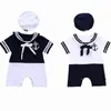 Rompers Born Baby Boys Sailor Costumes krótki rękaw