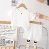 Clothing Sets Children's Summer Suit Korean Style Clothes For Baby Boys 18 To 24 Months Solid Color Short Sleeve T-shirts And Shorts