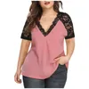 Kvinnor Bluses Ladies Summer for Women Chiffon Dressy V-Neck Lace Patchwork Kort plus Size Sleeve Tops Kvinnokläder