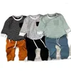 Clothing Sets Baby Autumn Stripe Long Sleeve Pocket Shirts With String Solid Pants Jogger Boys Set