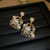 Brincos de orelha de pingente de qualidade de luxo com diamante azul, pérola branca, pássaros, gaiola, brincos, joias de casamento