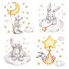 Cartoon Bunny Moon and Stars Wall Stickers for Kids Room Baby Room Decoration Animals Wall Decals Girls Boys Bedroom Wallpaper