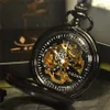 TIEDAN Retro Vintage Antique Black Sport Style Classic Chain Fashion Steampunk Skeleton Mechanical Pocket Watch Men Necklace T2005307v