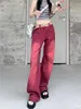 Damenjeans Europäischer und amerikanischer Stil Hiphop Retro Rote Arbeitskleidung Damen Frühling Herbst Trendy High Street Casual Wide Leg Lo