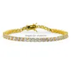 Tennis 3/4/5Mm Hip Hop Bracelets White Zircon Bling Shining 24K Gold Plated Bangle Jewelry Drop Delivery Dh4Fk
