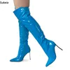 Sukeia Overknee-Stiefel für Damen, durchgehender Reißverschluss, Stiletto-Absätze, spitze Zehen, hübsche hellblaue Partyschuhe, Damen, US-Größe 5–15