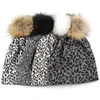 Boinas Macias à Prova de Vento Casual Hip Hop Moda Estampa de Leopardo Bonés Quentes Dot Spring Baggy Gorros Skullies Chapéus Com Pele Real Pompom Bonnet