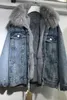 Giacche da donna Collo in pelliccia Giacca di jeans Donna Addensare Cappotti invernali caldi Imbottito in cotone Fodera staccabile Jean Parka