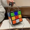 Kvällspåsar Plaid Magic Cube Handväskor för kvinnor 2023 Patent läder modelåda fyrkantig väska personlighet roliga söta axel damer