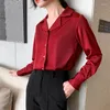 Kvinnors blusar 2023 Solid Women's Suit Office Lady Shirt Retro Hong Kong Flavor Drape Turn-Down Collar Full Sleeve Button Up